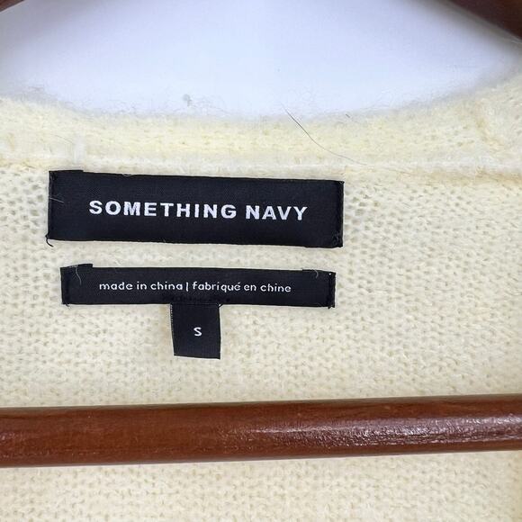 Something Navy light Yellow Alpaca blend v neck faux wrap Sweater size small - Picture 5 of 5